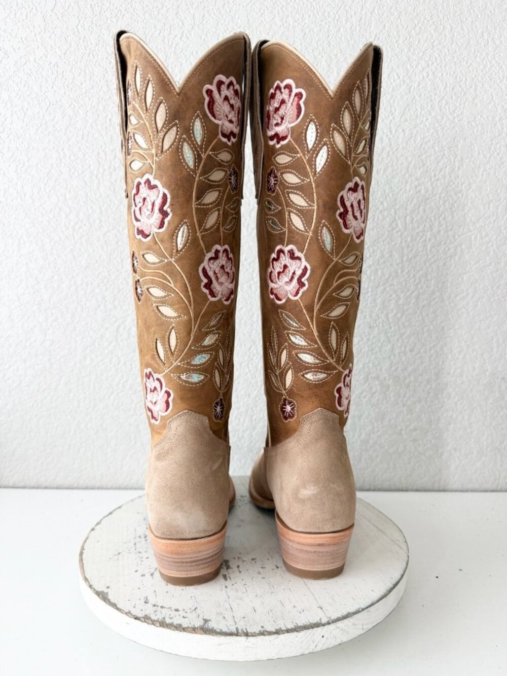 Lane KENZIE Cowboy Boots Womens 8 Latte Suede Floral Embroidery Western Tall - Picture 3 of 11